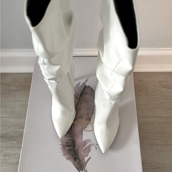 Jessica Simpson White Lyndy Slouch Boots, high boots w high heel, off white - Picture 10 of 11